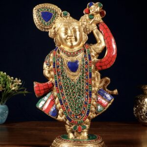 Handcrafted brass Lord Shrinath Ji Statue | From Nathdwara | 13 Inch meenakari