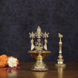 Brass Tirupati Balaji with Lakshmi Diya Oil Lamp 5.5 inch